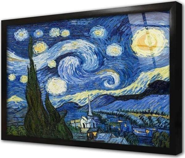 Tablosan Yıldızlı Gece Çerçeveli Cam Tablo - Image 1