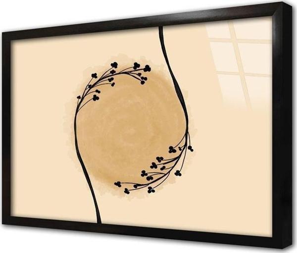 Tablosan Minimalist Siyah Çiçekler Ve Güneş Çerçeveli Cam Tablo - Image 1