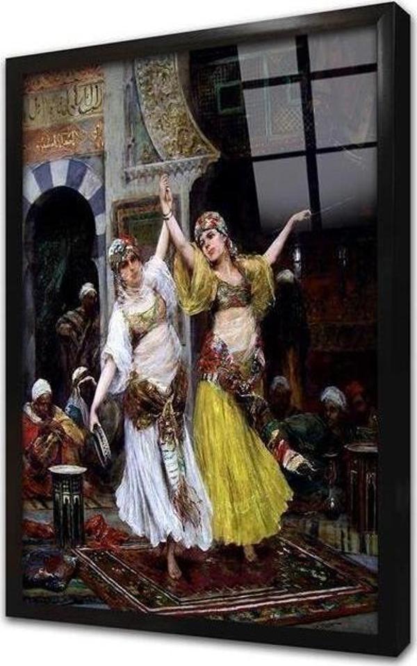 Tablosan Haremde Dans Eden Cariyeler Çerçeveli Cam Tablo - Image 1