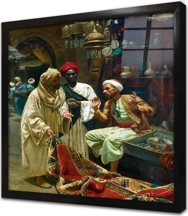 Tablosan Osmanlı Hükümdarlığı Zamanı Halı Satıcıları Çerçeveli Cam Tablo - Image 1