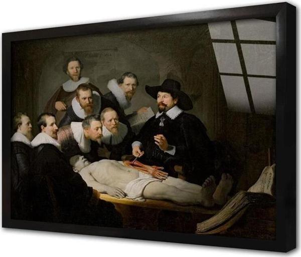 Tablosan Dr. Nicolaes Tulpun Anatomi Dersi Rembrandt Çerçeveli Cam Tablo - Image 1