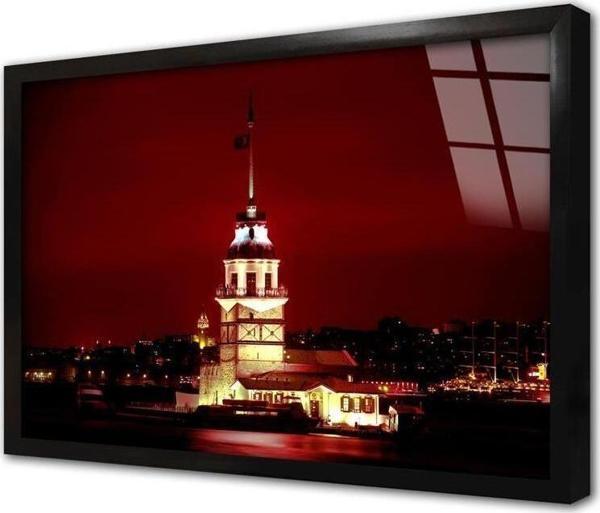 Tablosan Gece Kız Kulesi Çerçeveli Cam Tablo - Image 1