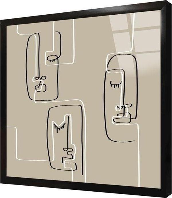 Tablosan Siyah Krem Line Art Çerçeveli Cam Tablo - Image 1