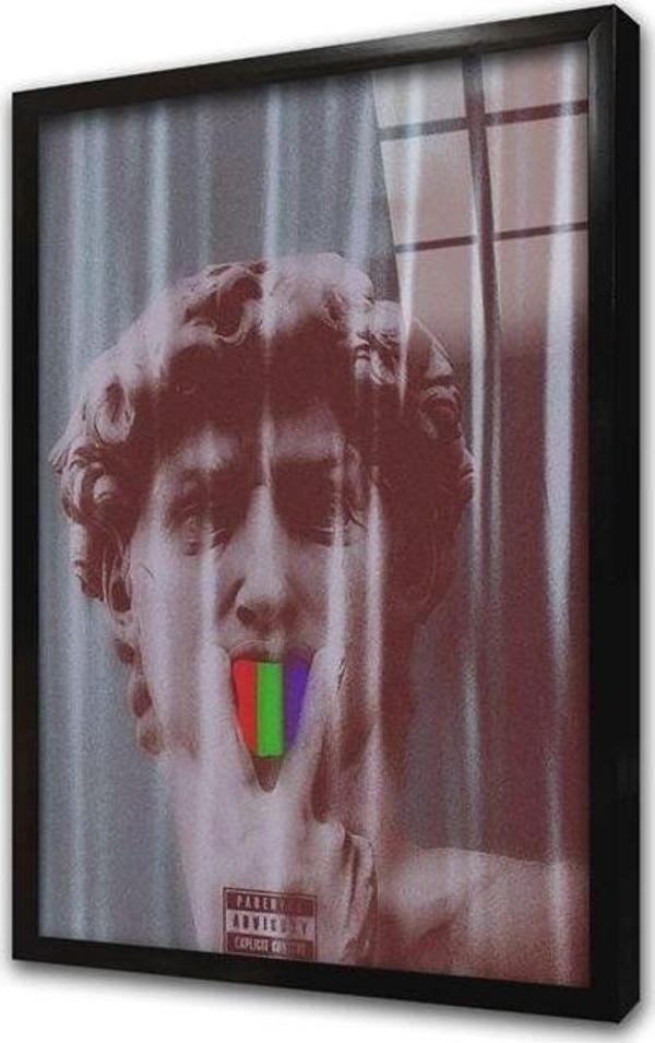 Tablosan Yunan Heykeli Glitch Çerçeveli Cam Tablo - Image 1