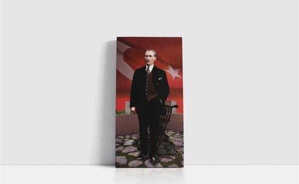 Tablosan Türk Bayrağı Önünde Atatürk Çerçeveli Mdf Tablo 30x60 cm - Image 1