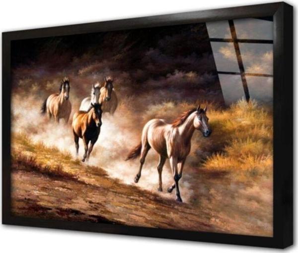 Tablosan Dağda Koşan Atlar Çerçeveli Cam Tablo 60x90 cm - Image 1