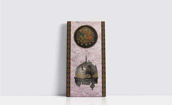 Tablosan Osmanlı Arması Ve Yeniçeri Miğferi Çerçeveli Mdf Tablo 30x60 cm - Image 1