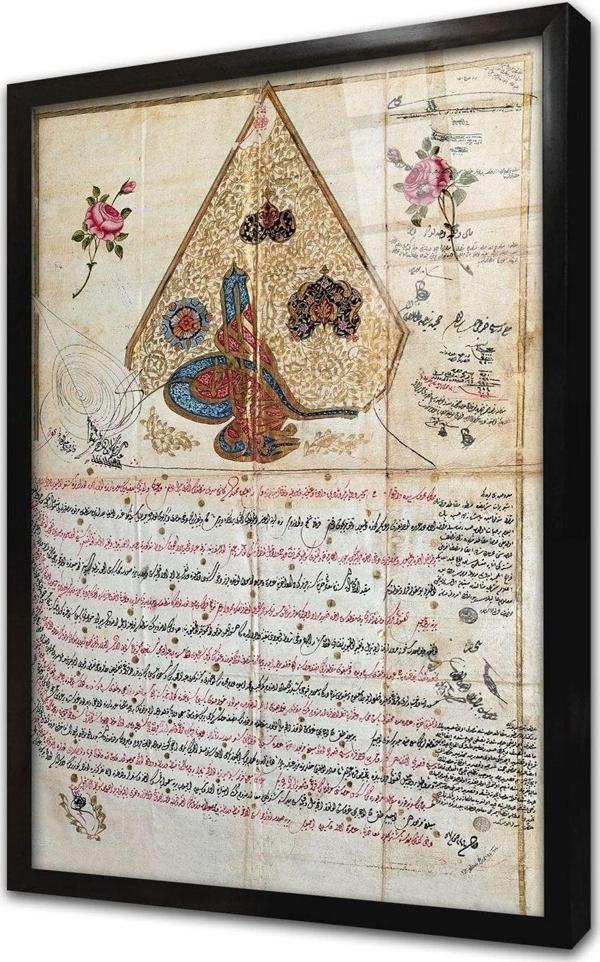 Tablosan Osmanlı Padişah Fermanı Çerçeveli Cam Tablo 30x40 cm - Image 1