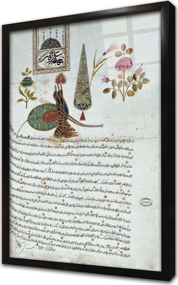 Tablosan Osmanlı Padişah Fermanı Çerçeveli Cam Tablo 30x40 cm - Image 1