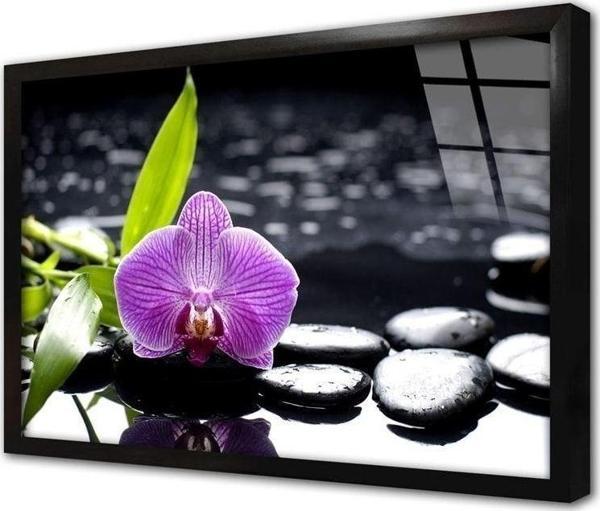 Tablosan Spa Taşları Ve Orkide Çerçeveli Cam Tablo 50x70 cm - Image 1