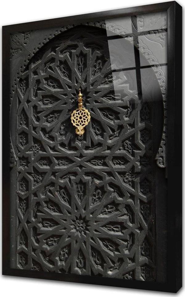 Tablosan Ahşap Oyma Kapı Çerçeveli Cam Tablo 30x40 cm - Image 1