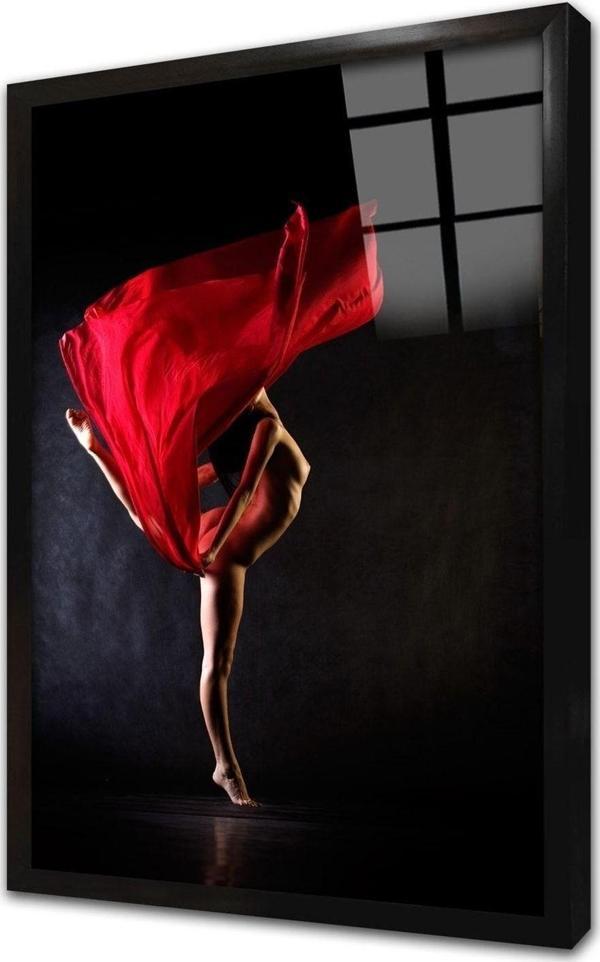 Tablosan Kırmızı Şallı Kadın Çerçeveli Cam Tablo 30x40 cm - Image 1