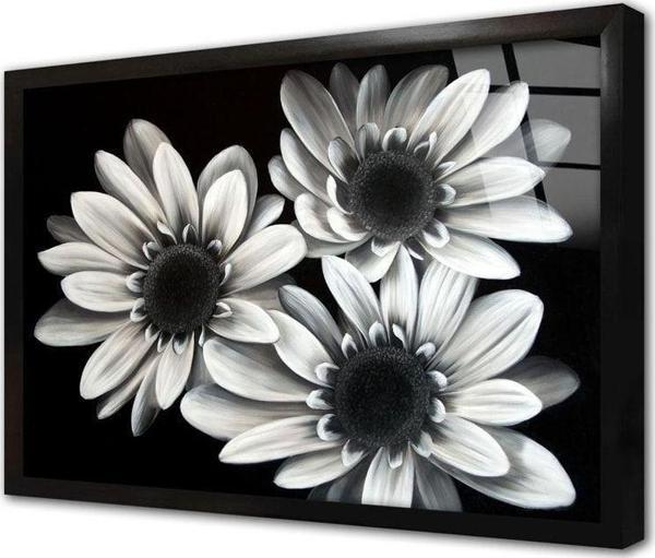Tablosan Siyah Beyaz Çiçek Çerçeveli Cam Tablo 20x30 cm - Image 1