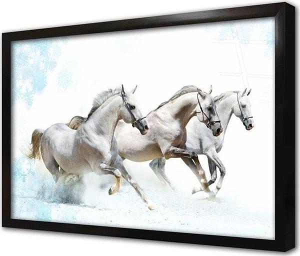 Tablosan Koşan Beyaz At Çerçeveli Cam Tablo 20x30 cm - Image 1