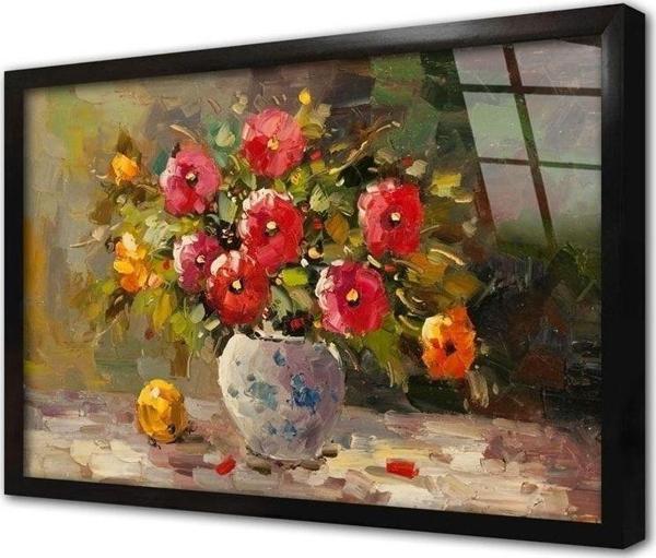 Tablosan Vazoda Çiçekler Çerçeveli Cam Tablo 60x90 cm - Image 1