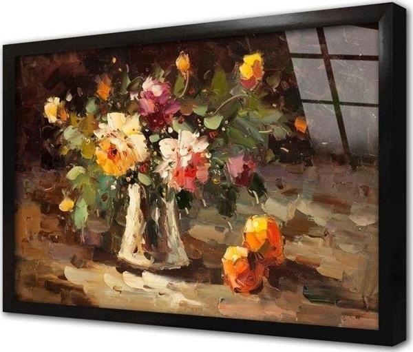 Tablosan Vazoda Güller Çerçeveli Cam Tablo 60x90 cm - Image 1