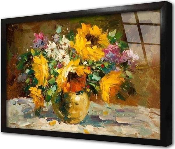 Tablosan Vazoda Çiçekler Çerçeveli Cam Tablo 60x90 cm - Image 1