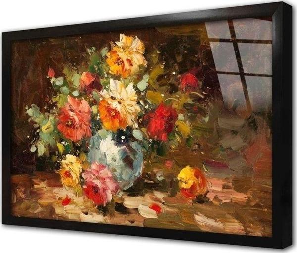 Tablosan Vazoda Güller Çerçeveli Cam Tablo 60x90 cm - Image 1