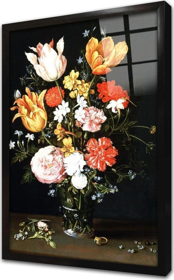 Tablosan Vazoda Çiçekler Çerçeveli Cam Tablo 60x90 cm - Image 1