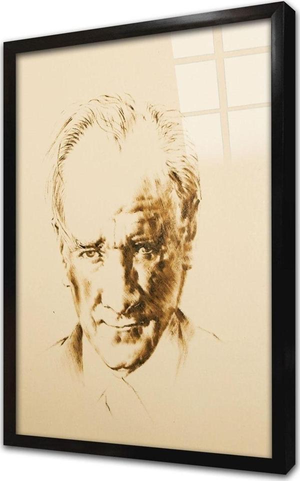 Tablosan Mustafa Kemal Atatürkün Eskitilmiş Çerçeveli Cam Tablo 30x40 cm - Image 1