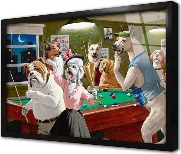 Tablosan Bilardo Oynayan Köpekler Çerçeveli Cam Tablo 20x30 cm - Image 1