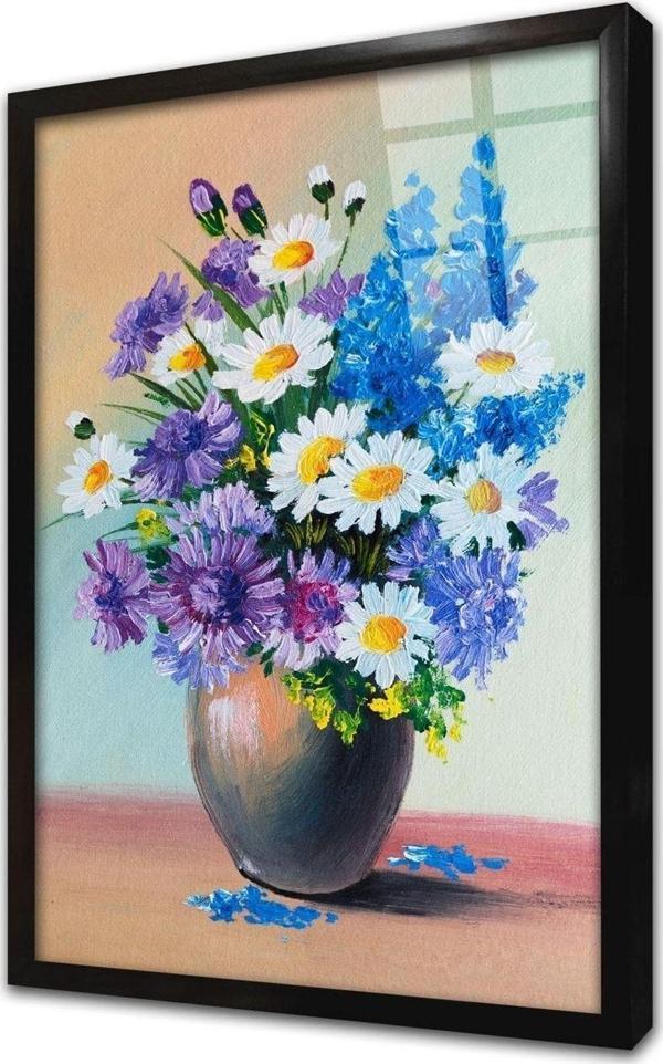 Tablosan Vazoda Papatyalar Çerçeveli Cam Tablo 60x90 cm - Image 1