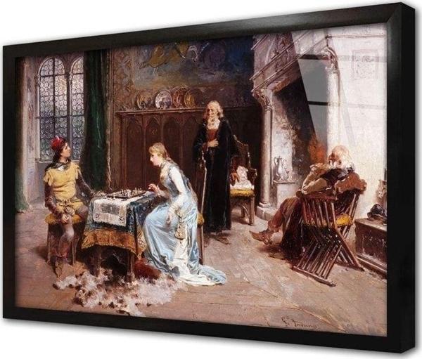 Tablosan Santranç Oynayan Prens Ve Prenses Çerçeveli Cam Tablo 30x40 cm - Image 1