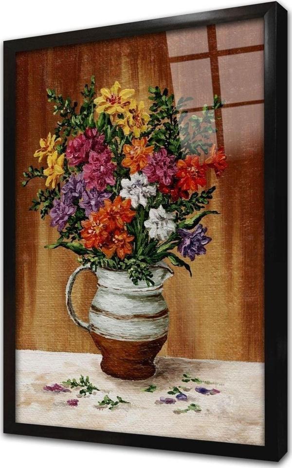 Tablosan Vazoda Çiçekler Çerçeveli Cam Tablo 20x30 cm - Image 1