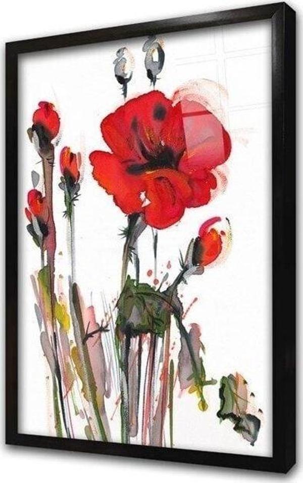Tablosan Kırmızı Çiçek Çerçeveli Cam Tablo 20x30 cm - Image 1