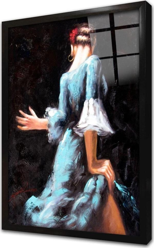 Tablosan Mavi Giymiş Dansçı Kadın Çerçeveli Cam Tablo 20x30 cm - Image 1