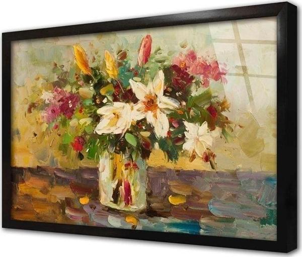 Tablosan Vazoda Çiçekler Çerçeveli Cam Tablo 20x30 cm - Image 1