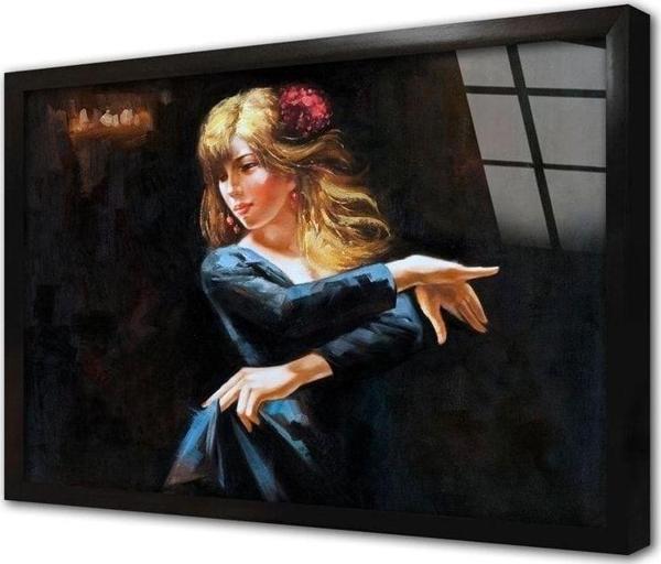 Tablosan Mavi Giymiş Dansçı Kadın Çerçeveli Cam Tablo 20x30 cm - Image 1