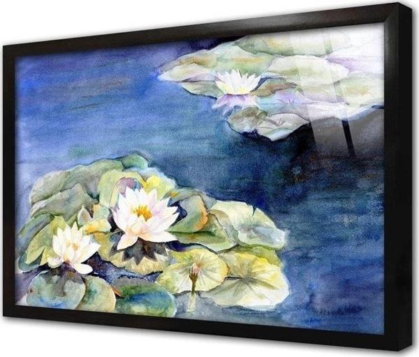 Tablosan Nilüfer Çiçekleri Çerçeveli Cam Tablo 20x30 cm - Image 1