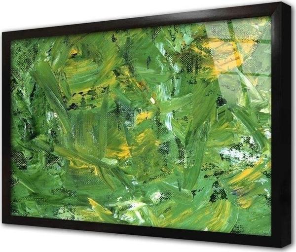 Tablosan Yeşil Ve Sarı Soyut Çerçeveli Cam Tablo 20x30 cm - Image 1