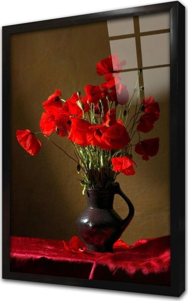 Tablosan Kırmızı Çiçek Çerçeveli Cam Tablo 20x30 cm - Image 1