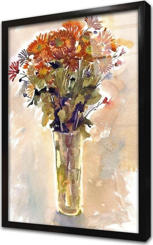 Tablosan Vazoda Çiçekler Çerçeveli Cam Tablo 20x30 cm - Image 1