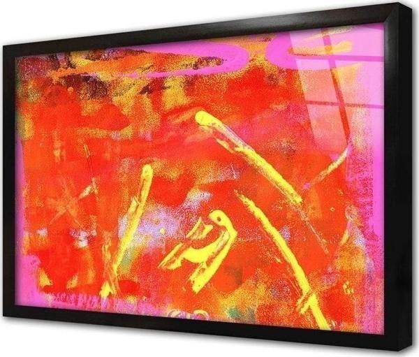 Tablosan Pembe Ve Kırmızı Soyut Çerçeveli Cam Tablo 20x30 cm - Image 1