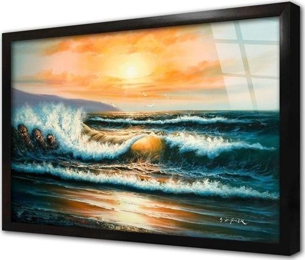 Tablosan Dalgalı Deniz Manzara Çerçeveli Cam Tablo 20x30 cm - Image 1