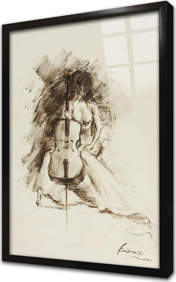 Tablosan Çello Çalan Adam Çerçeveli Cam Tablo 20x30 cm - Image 1