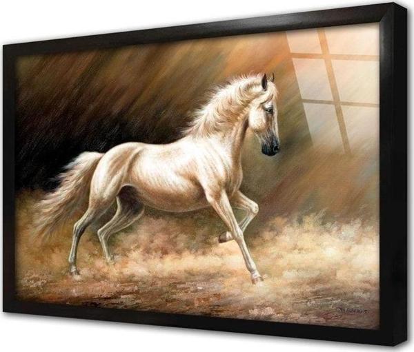 Tablosan Koşan Beyaz At Çerçeveli Cam Tablo 20x30 cm - Image 1
