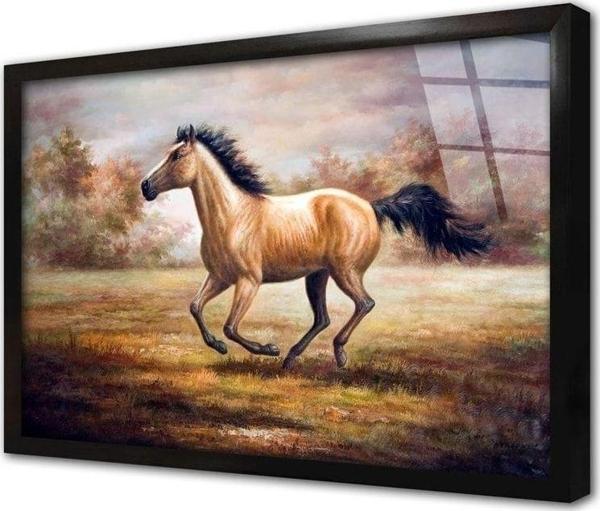 Tablosan Doğada Koşan Siyah Yeleli At Çerçeveli Cam Tablo 20x30 cm - Image 1