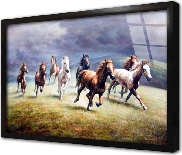 Tablosan Koşan Atlar Çerçeveli Cam Tablo 20x30 cm - Image 1