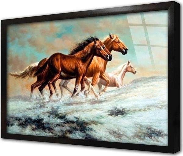 Tablosan Yüksek Dağa Doğru Koşan At Çerçeveli Cam Tablo 20x30 cm - Image 1