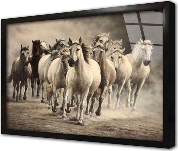 Tablosan Koşan Atlar Çerçeveli Cam Tablo 20x30 cm - Image 1