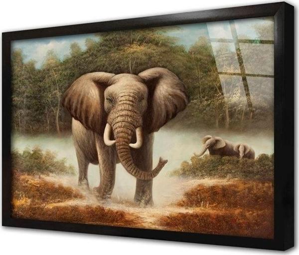 Tablosan Deniz Kıyısında Fil Çerçeveli Cam Tablo 20x30 cm - Image 1