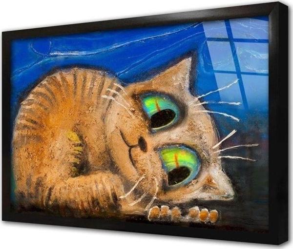 Tablosan Sevimli Kedi Çerçeveli Cam Tablo 20x30 cm - Image 1
