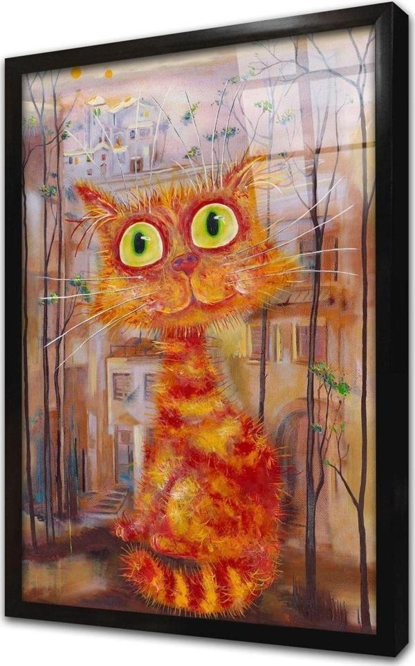 Tablosan Sevimli Kedi Çerçeveli Cam Tablo 20x30 cm - Image 1