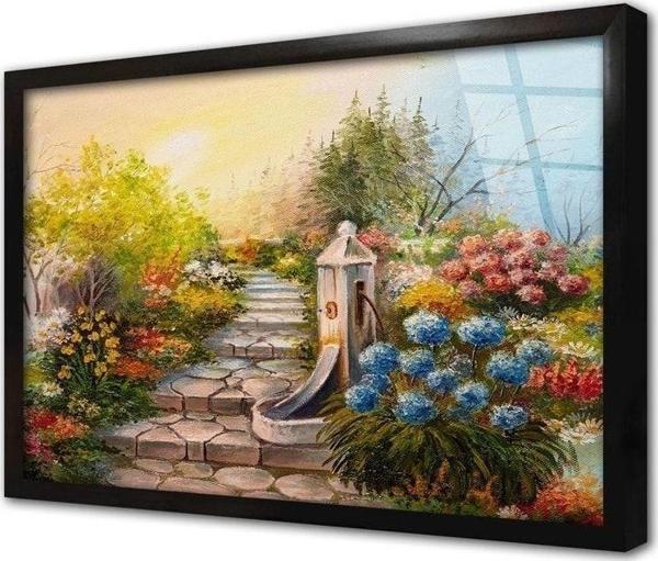 Tablosan Arnavut Kaldırımda Çiçekler Çerçeveli Cam Tablo 20x30 cm - Image 1