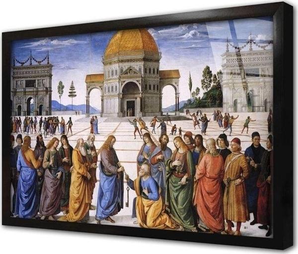 Tablosan Isa Cennetin Anahtarını Petrusa Verirken Çerçeveli Cam Tablo 30x40 cm - Image 1