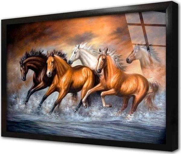 Tablosan Denizde Koşana At Çerçeveli Cam Tablo 50x70 cm - Image 1